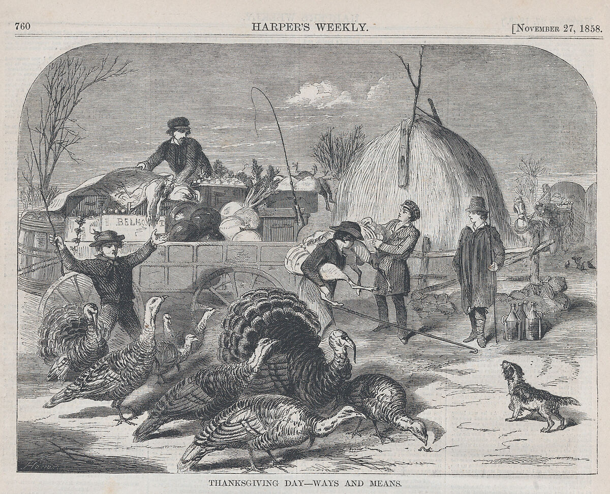 Thanksgiving Day – Ways and Means (from "Harper's Weekly," Vol. II), After Winslow Homer (American, Boston, Massachusetts 1836–1910 Prouts Neck, Maine), Wood engraving
