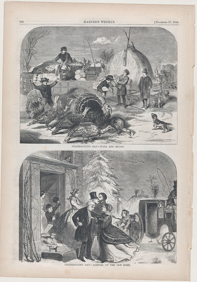 Thanksgiving Day –  Arrival At the Old Home (from "Harper's Weekly," Vol. II), After Winslow Homer (American, Boston, Massachusetts 1836–1910 Prouts Neck, Maine), Wood engraving 