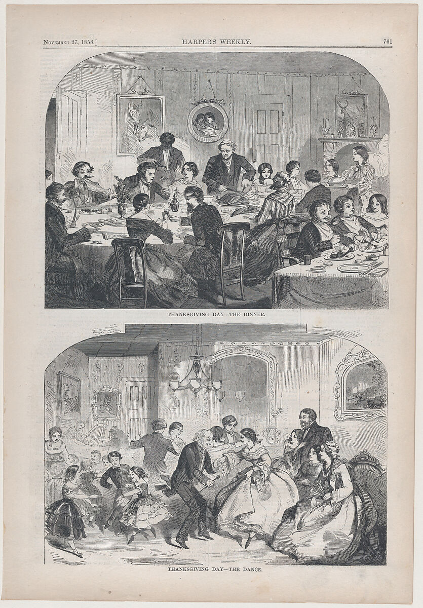 Thanksgiving Day – The Dinner (from "Harper's Weekly," Vol. II), After Winslow Homer (American, Boston, Massachusetts 1836–1910 Prouts Neck, Maine), Wood engraving 