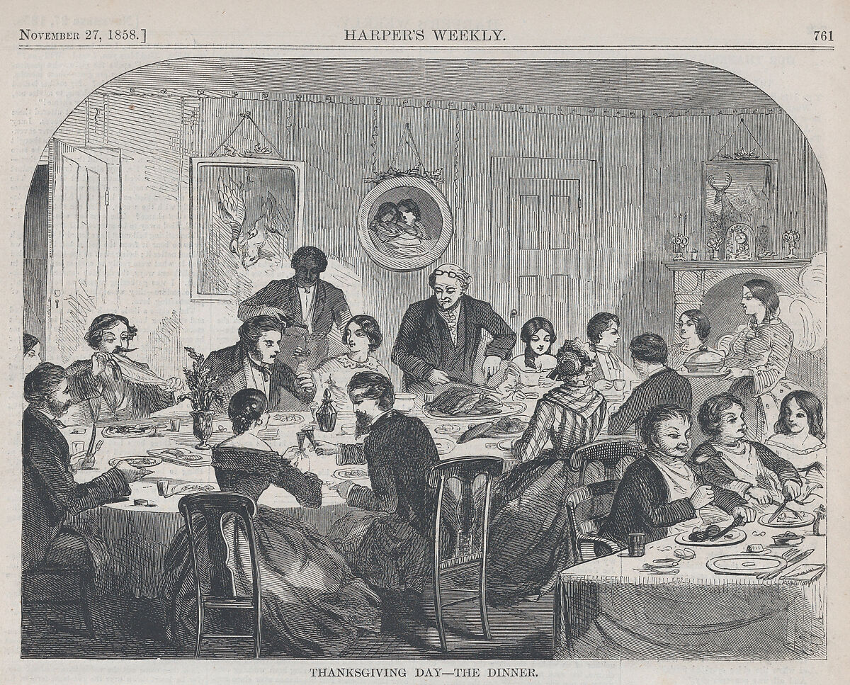 Thanksgiving Day – The Dinner (from "Harper's Weekly," Vol. II), After Winslow Homer (American, Boston, Massachusetts 1836–1910 Prouts Neck, Maine), Wood engraving