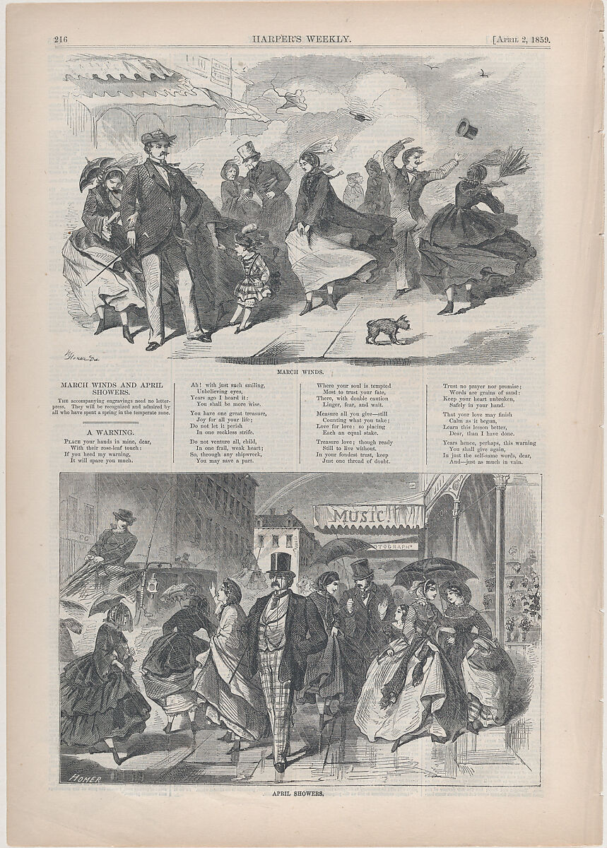 April Showers (from "Harper's Weekly," Vol. III), After Winslow Homer (American, Boston, Massachusetts 1836–1910 Prouts Neck, Maine), Wood engraving 