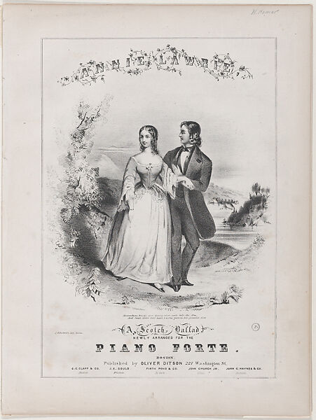 Annie Lawrie (Sheet music cover), Design attributed to Winslow Homer (American, Boston, Massachusetts 1836–1910 Prouts Neck, Maine), Lithograph 