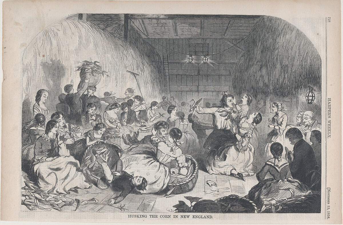 Husking the Corn in New England (from "Harper's Weekly," Vol. II), After Winslow Homer (American, Boston, Massachusetts 1836–1910 Prouts Neck, Maine), Wood engraving 