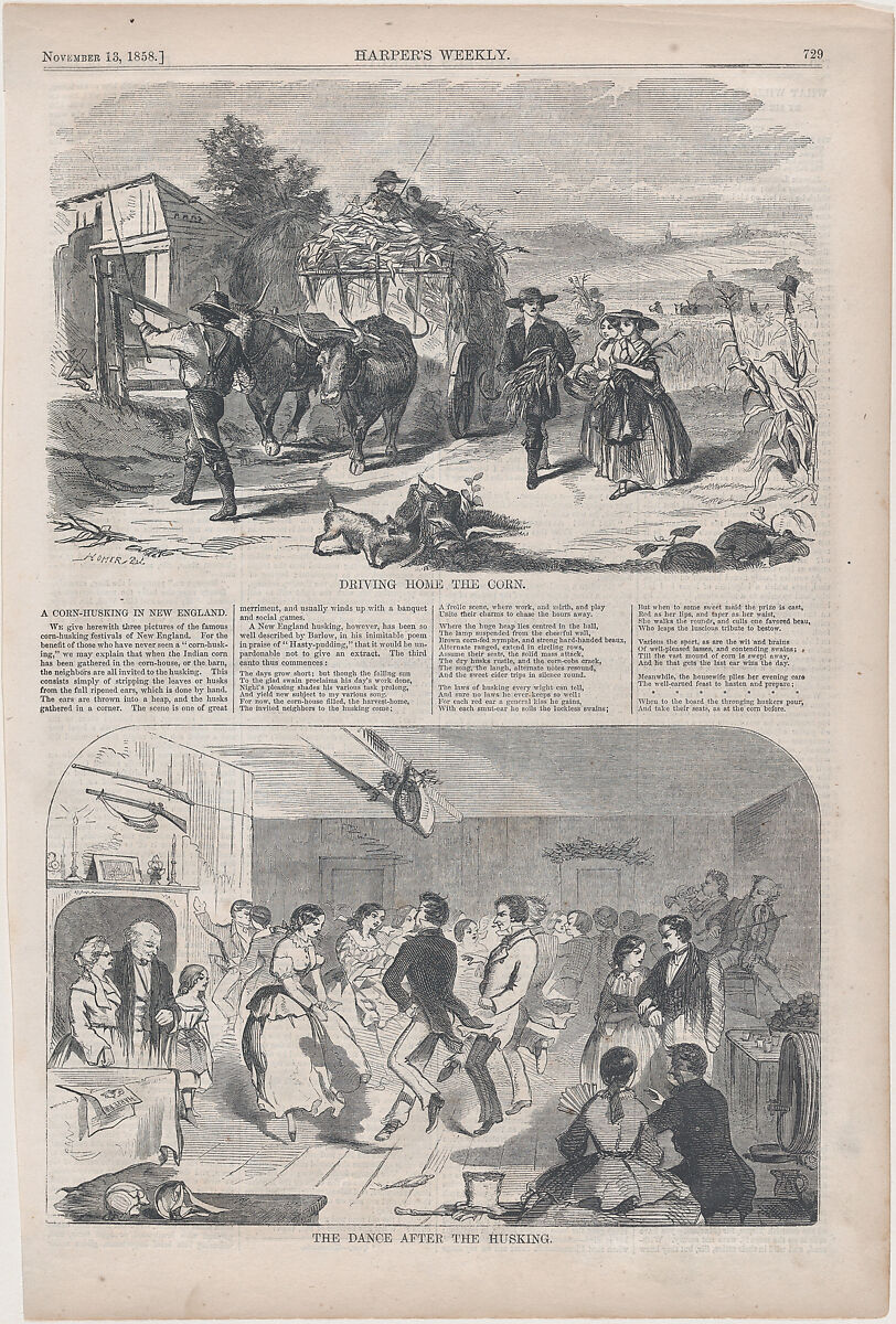 Driving Home the Corn and Dance after the Husking (from "Harper's Weekly," Vol. II), After Winslow Homer (American, Boston, Massachusetts 1836–1910 Prouts Neck, Maine), Wood engraving 