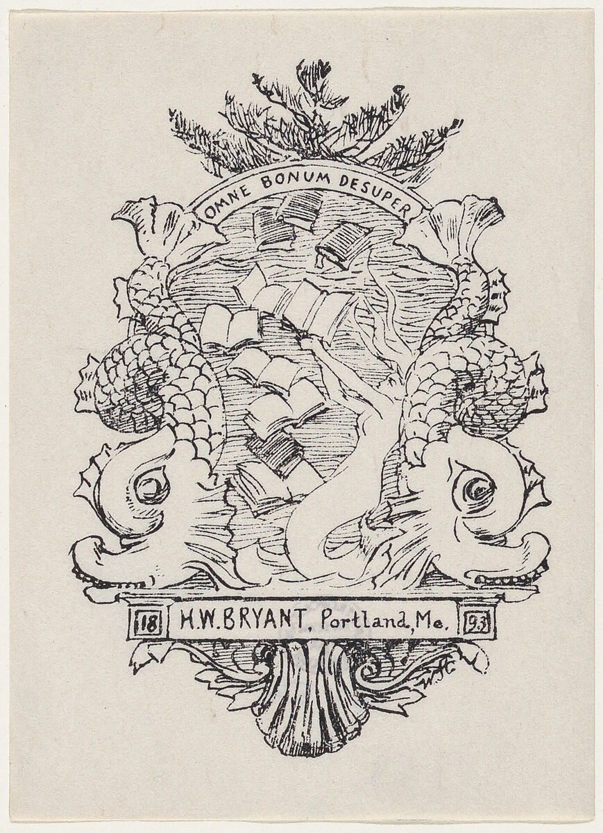 Bookplate for H. W. Bryant of Portland Maine, Winslow Homer (American, Boston, Massachusetts 1836–1910 Prouts Neck, Maine), Lithograph 