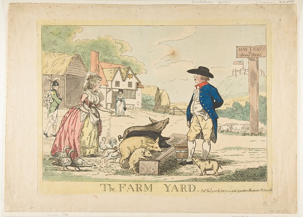 The Farm Yard, Attributed to Henry Kingsbury (British, active ca. 1775–98), Hand-colored etching 