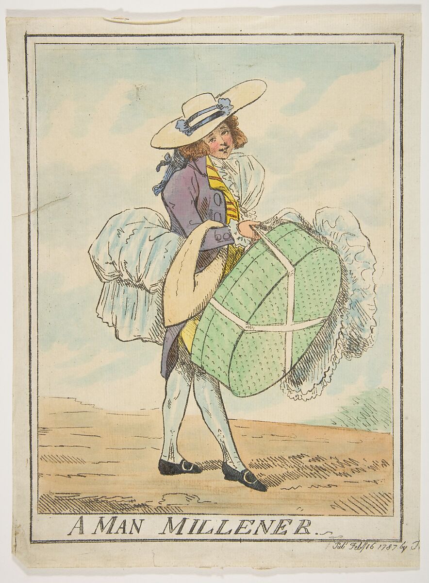 A Man Millener, Attributed to Henry Kingsbury (British, active ca. 1775–98), Hand-colored etching 