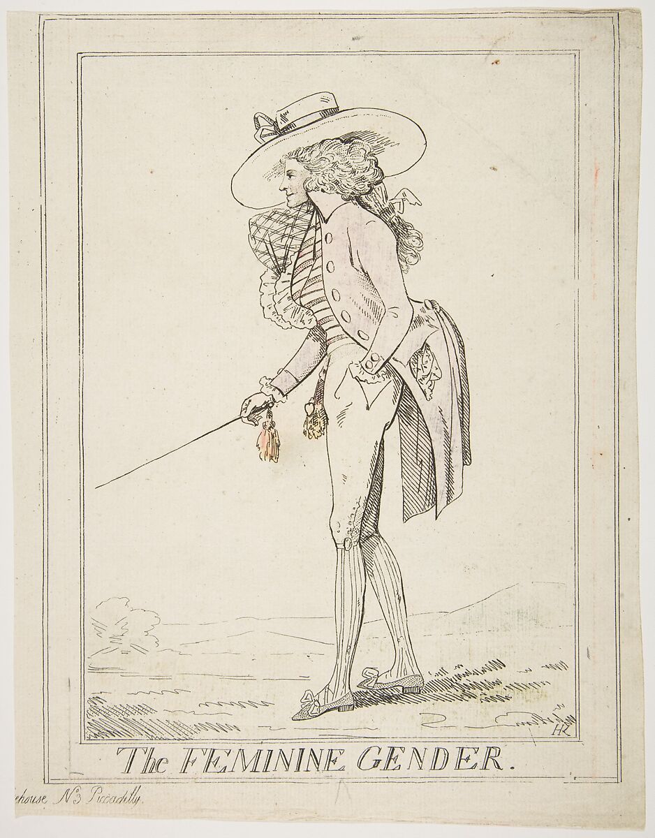 The Feminine Gender, Attributed to Henry Kingsbury (British, active ca. 1775–98), Etching with touches of watercolor 