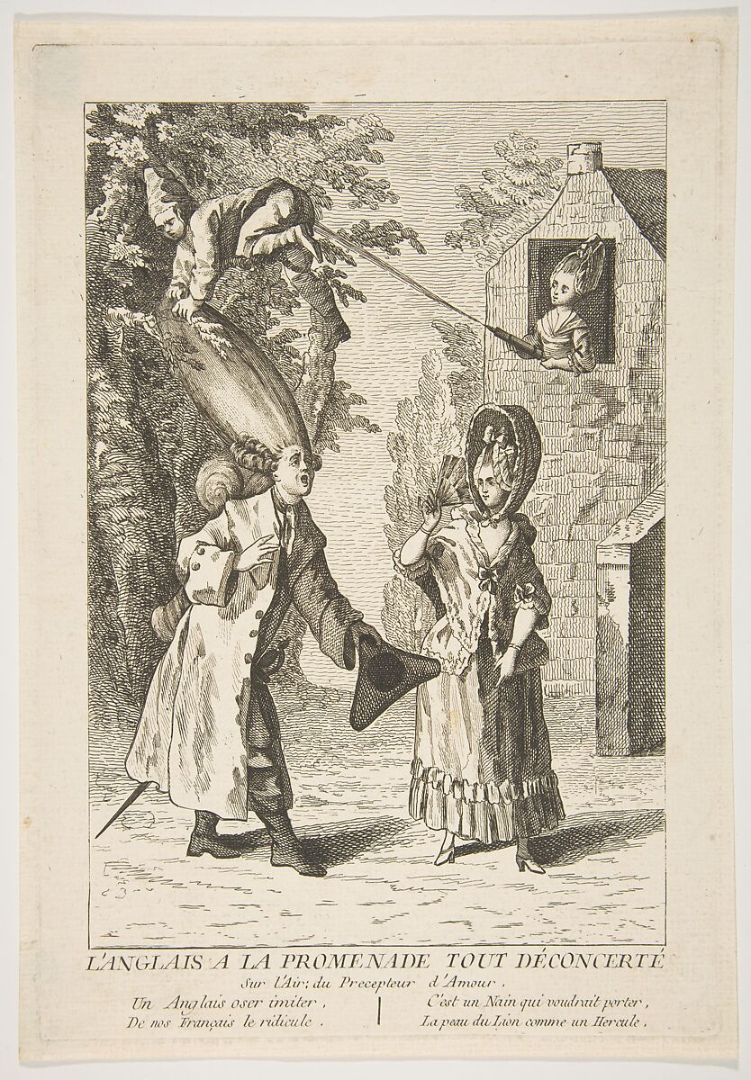 L'Anglais a la Promenade Tout Déconcerté, Anonymous, French, 18th century, Etching 