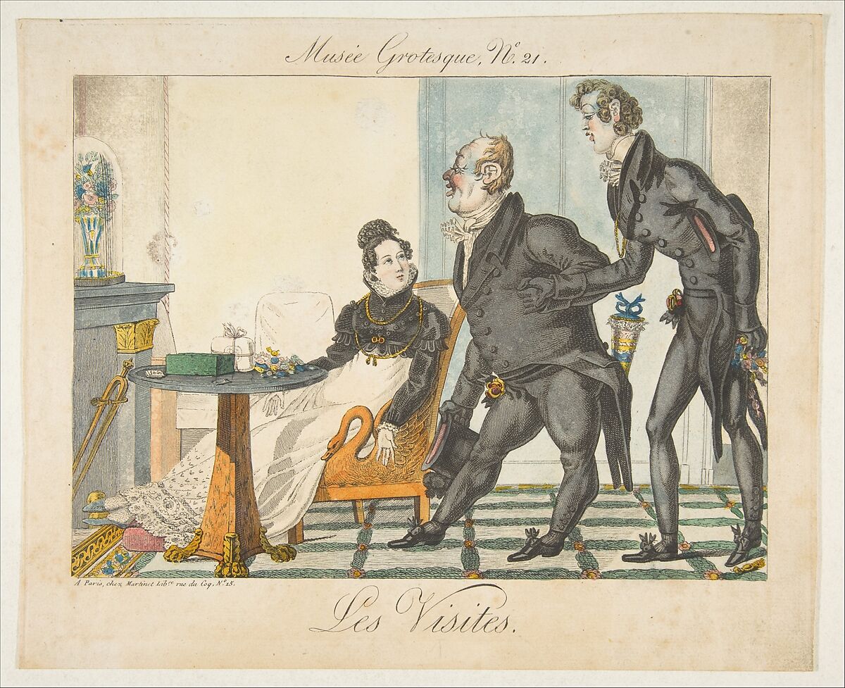 Les Visites, Musée Grotesque, No. 21, Anonymous, French, 19th century, Etching, hand-colored 