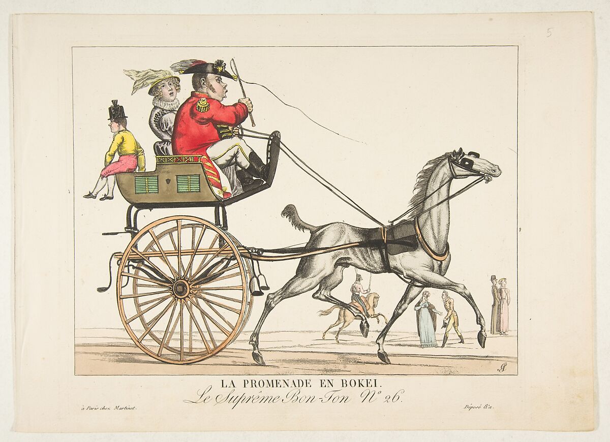 La Promenade en Bokei; Le Suprême Bon-Ton No. 26, Adrien Pierre Godefroy, Le Jeune (French, 1777–1865), Etching, hand-colored 
