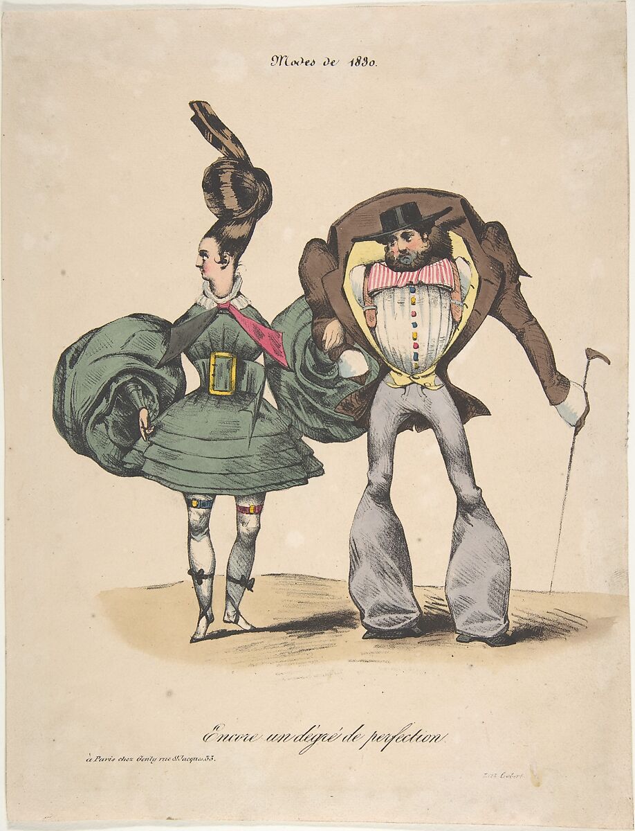 The Fashions of 1830: A Further Degree of Perfection (Encore un dégré de perfection: Modes de 1830), Anonymous, French, 19th century, Lithograph, hand-colored 