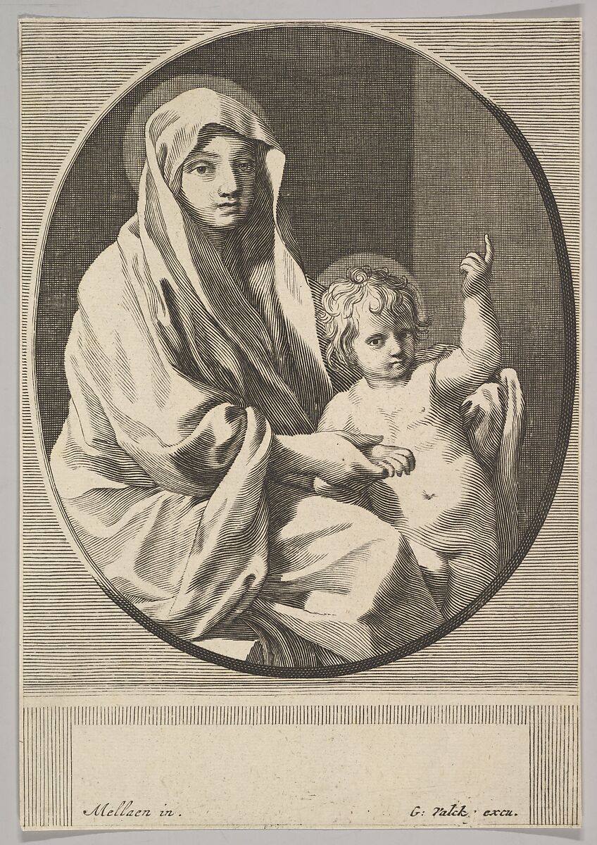 Virgin and Child, Gerard Valck (Dutch, Amsterdam 1651/52–1726 Amsterdam), Engraving (reverse copy) 