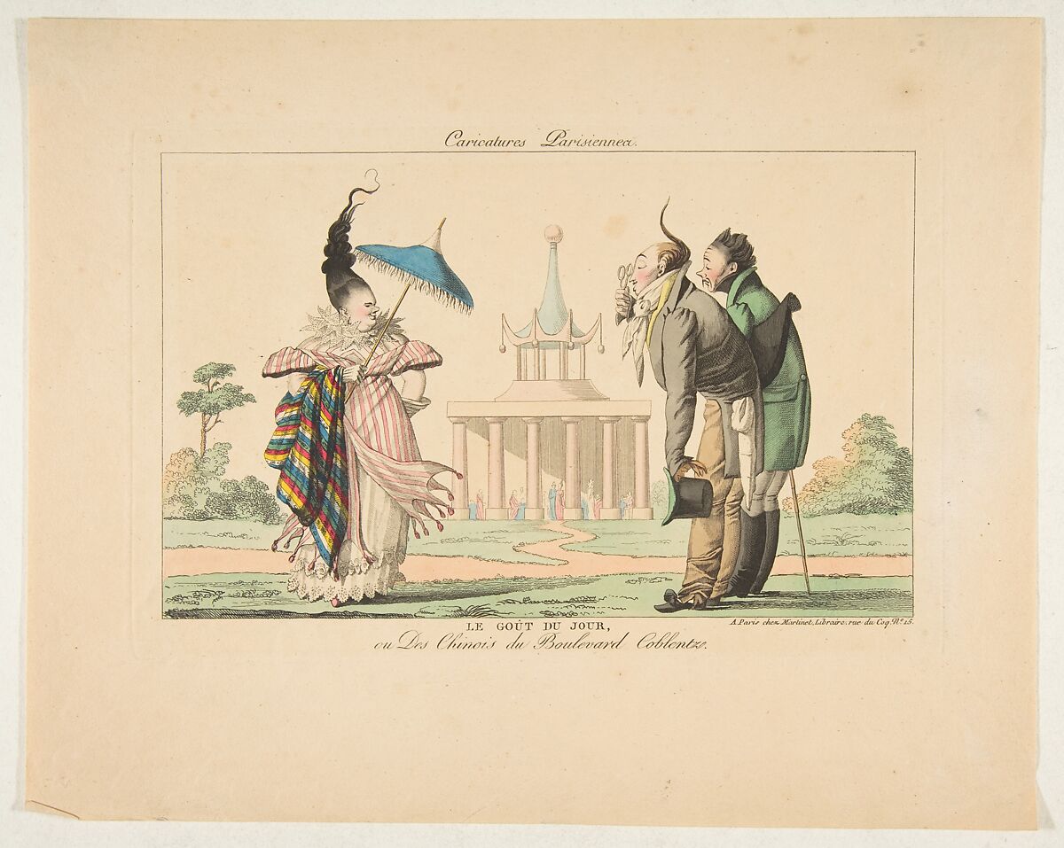 Le Goût du Jour ou Des Chinois du Boulevard Coblentz, from "Caricatures Parisiennes", Published by Aaron Martinet (French, 1762–1841), Etching, hand-colored 