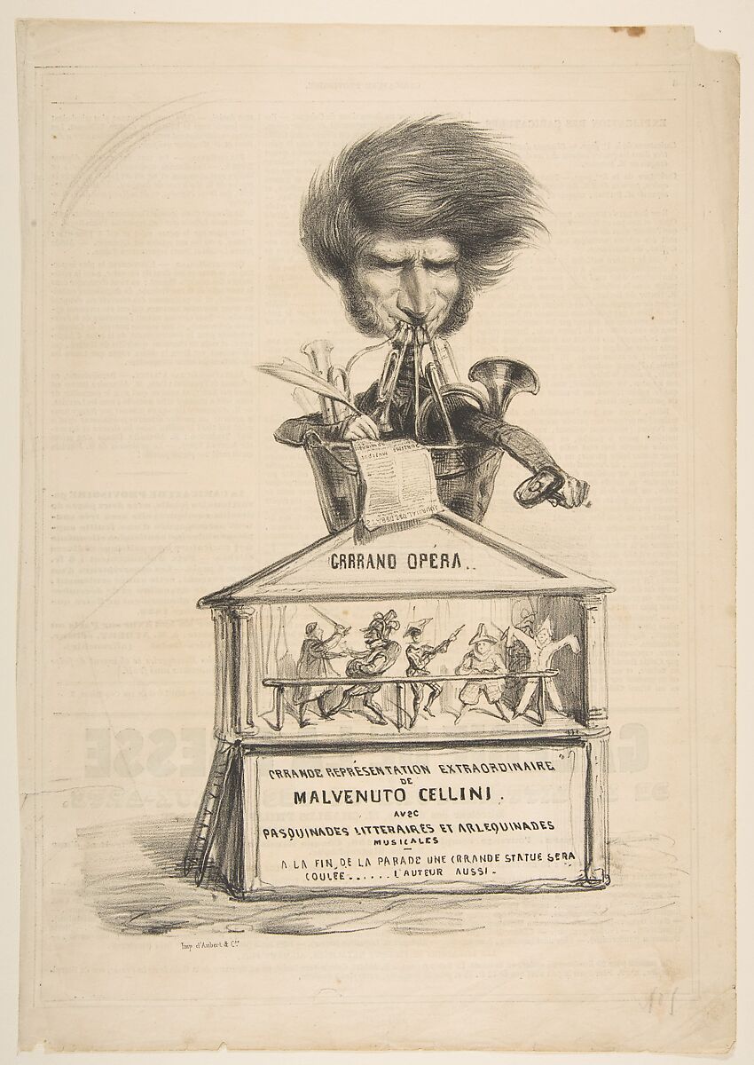 Caricature of Berlioz, from La Caricature Provisoire, no. 1, Benjamin Roubaud (called "Benjamin") (French, 1811–1847), Lithograph 