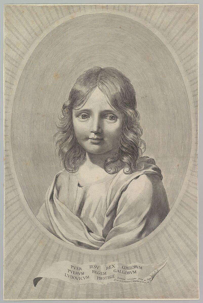 Bust of Jesus as a Child in an Oval, Claude Mellan (French, Abbeville 1598–1688 Paris), Engraving 