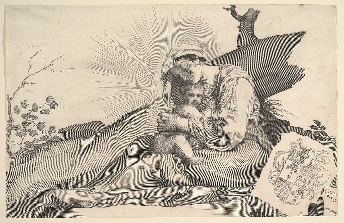 Virgin and Child, Claude Mellan (French, Abbeville 1598–1688 Paris), Engraving; first state of two 