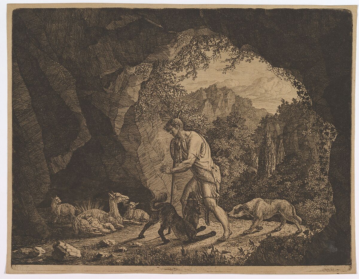 The Shepherd Finding Romulus near the Goat, Carl Baron von Vittinghoff (German, Pressburg 1772–1826 Vienna), Etching on brown paper; state before the inscription 
