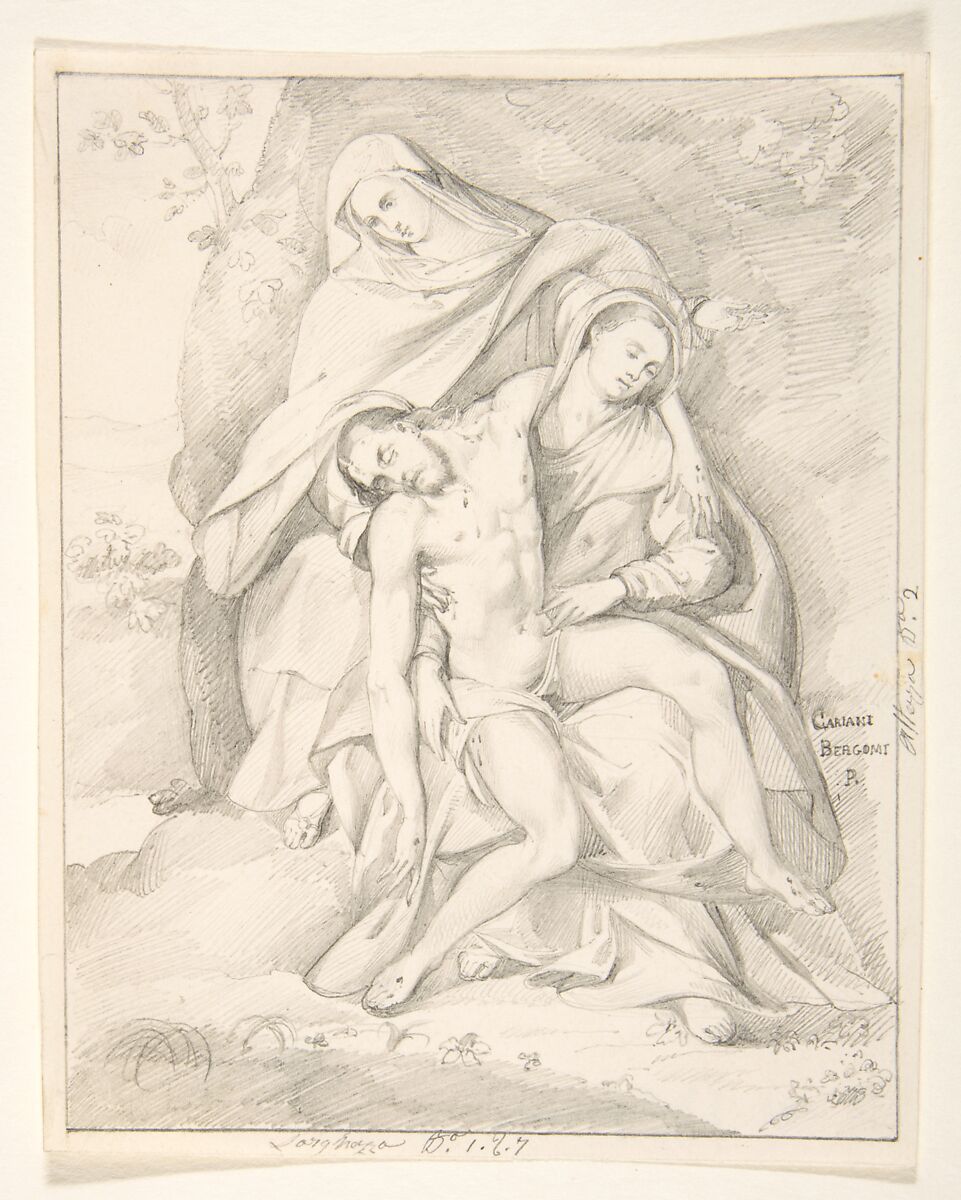 Pietà (after Giovanni Cariani), Johann David Passavant (German, Frankfurt 1787–1861 Frankfurt), Graphite; framing lines in graphite 