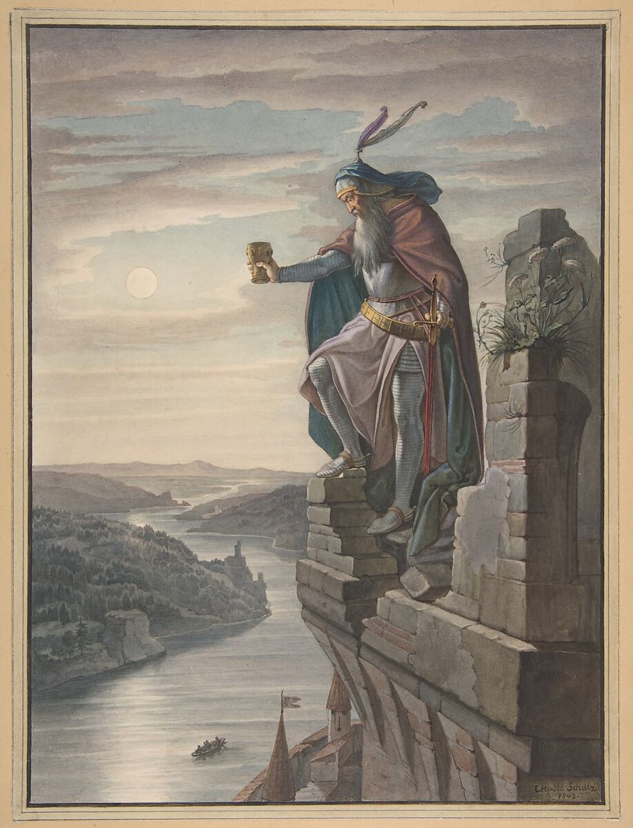 Illustration for Goethe, Leopold Schulz (Austrian, Vienna 1804–1873 Vienna), Watercolor, over graphite (?); three framing lines, the inner one in pen and brown ink, the outer two in graphite 