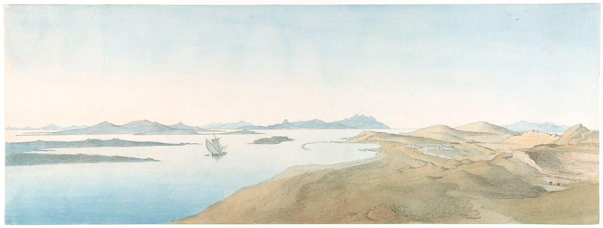 Panorama View on the Islands of Delos, Johann Michael Wittmer II (German, Murnau 1802–1880 Munich), Graphite, watercolor 
