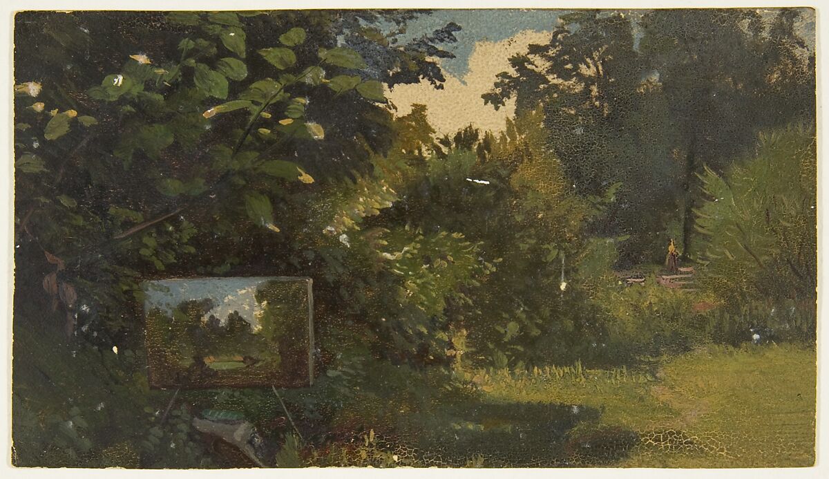 Landscape with an Easel, Anonymous, French, 19th century, Oil on card 