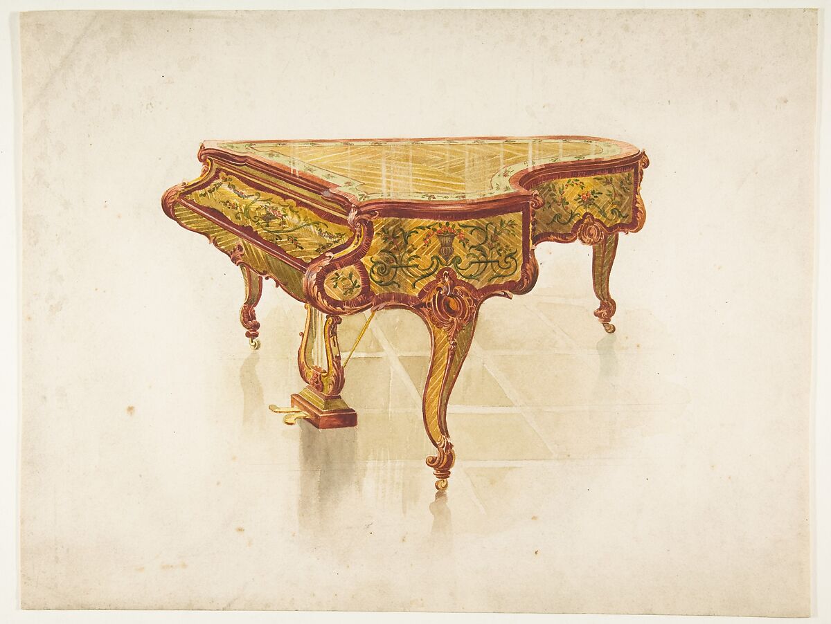Design for a Piano, Anonymous, French, 19th century, Watercolor with traces of graphite 