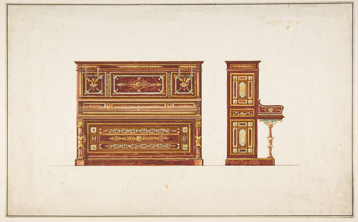 Design for a Piano, Anonymous, French, 19th century, Watercolor 