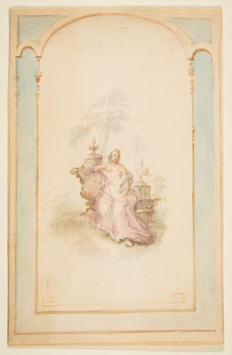 Ornament Design for Wall Panel, Anonymous, French, 19th century, Watercolor on wove paper 