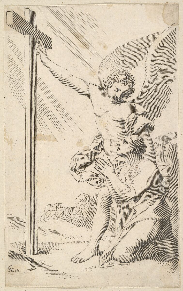 An Angel Indicates a Cross to a Man Kneeling, Claude Mellan (French, Abbeville 1598–1688 Paris), Engraving 