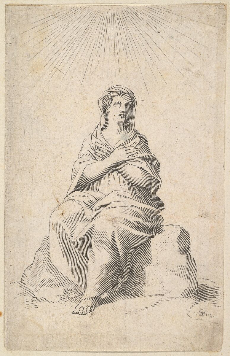 Seated Woman, Arms Crossed in Prayer, Claude Mellan (French, Abbeville 1598–1688 Paris), Engraving 