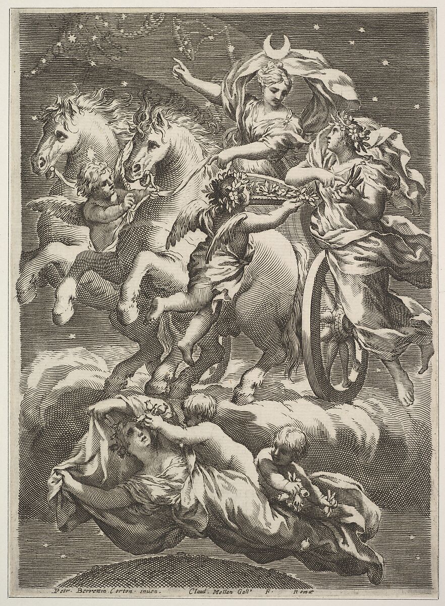 Diana in Her Chariot (La Lune sur son char), Claude Mellan (French, Abbeville 1598–1688 Paris), Engraving 