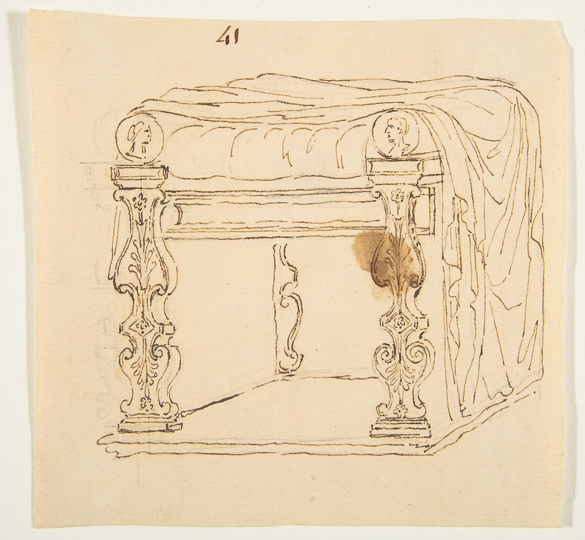 Drawing After an Antique Tabouret, Anonymous, French, 19th century, Pen and ink on laid paper 