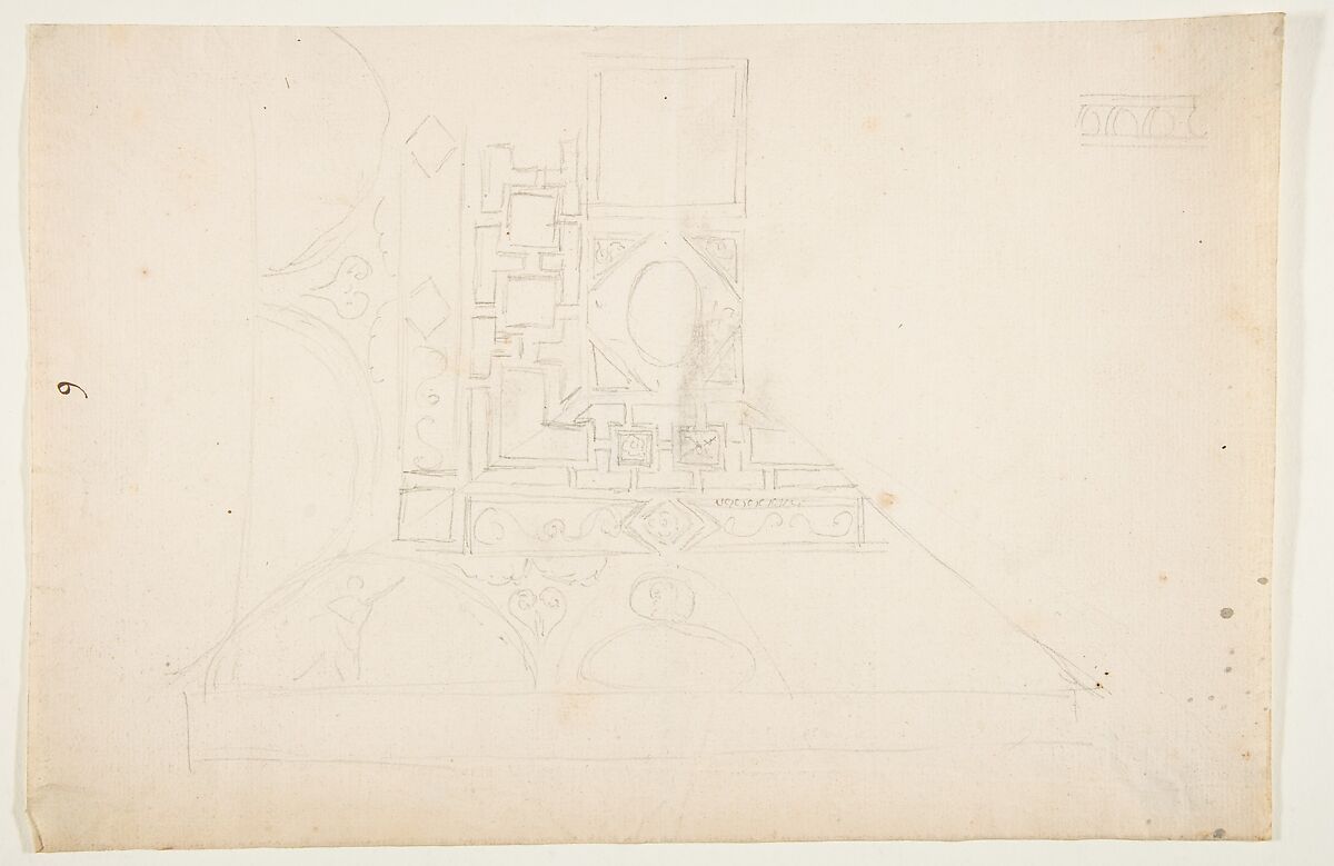 Drawing After and Architectural Fragment of a Coffered Ceiling, Anonymous, French, 19th century, Graphite on laid paper 