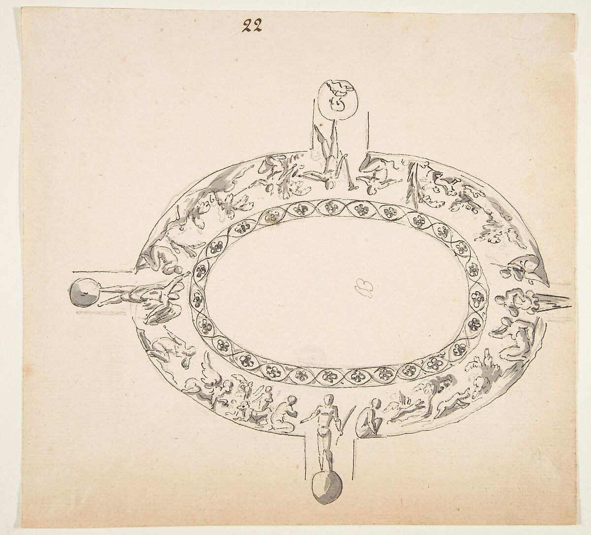 Drawing After an Architectural Fragment, Anonymous, French, 19th century, Pen and black ink, gray wash over graphite 