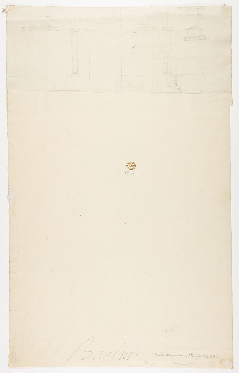 Architectural Drawing, Attributed to Nicolas François Barbier (French, 1768–1826), Pen and ink, graphite, and watercolor on laid paper