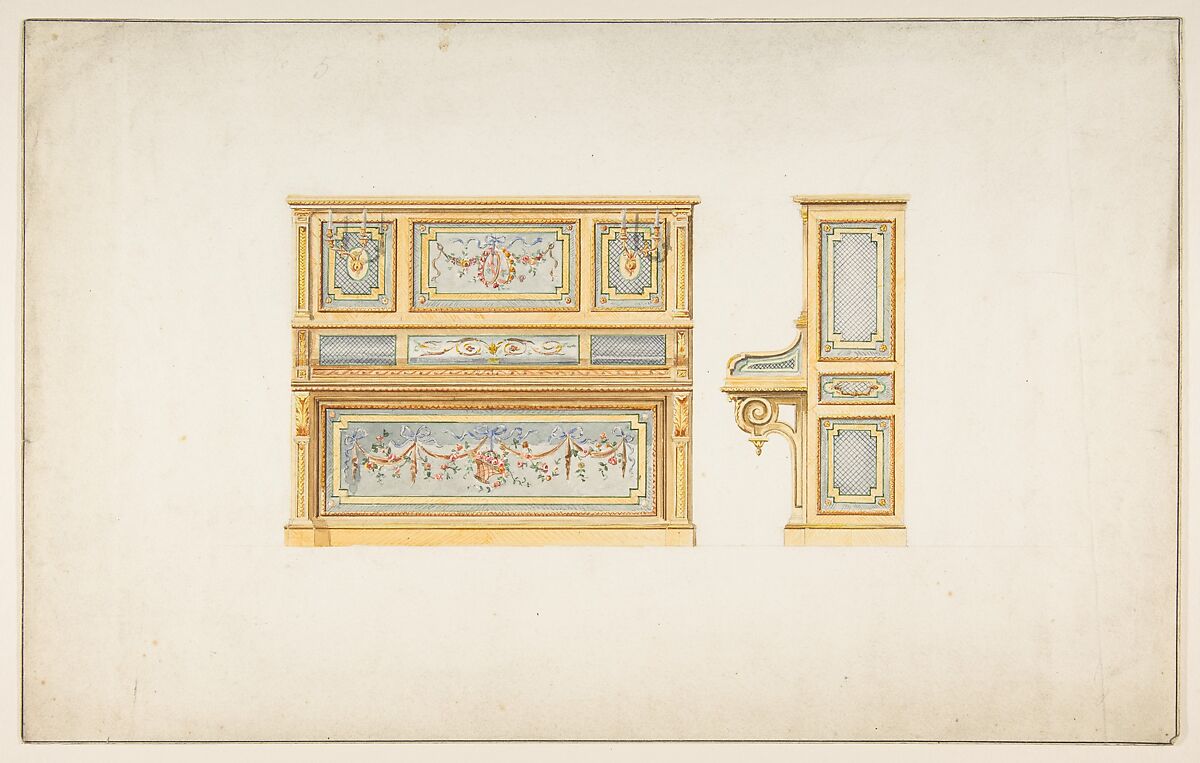 Design for a Piano, Anonymous, French, 19th century, Watercolor 