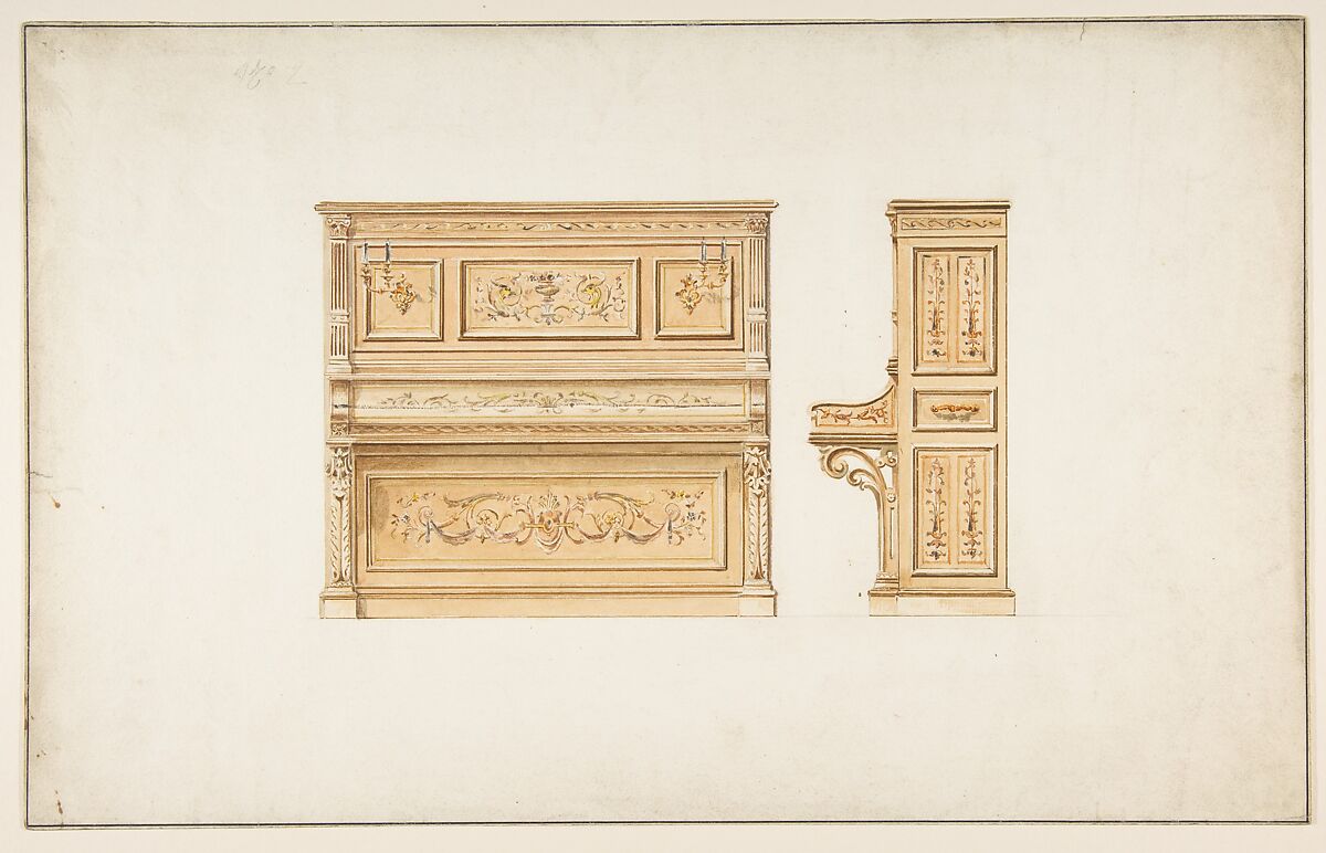 Design for a Piano, Anonymous, French, 19th century, Watercolor on wove paper 