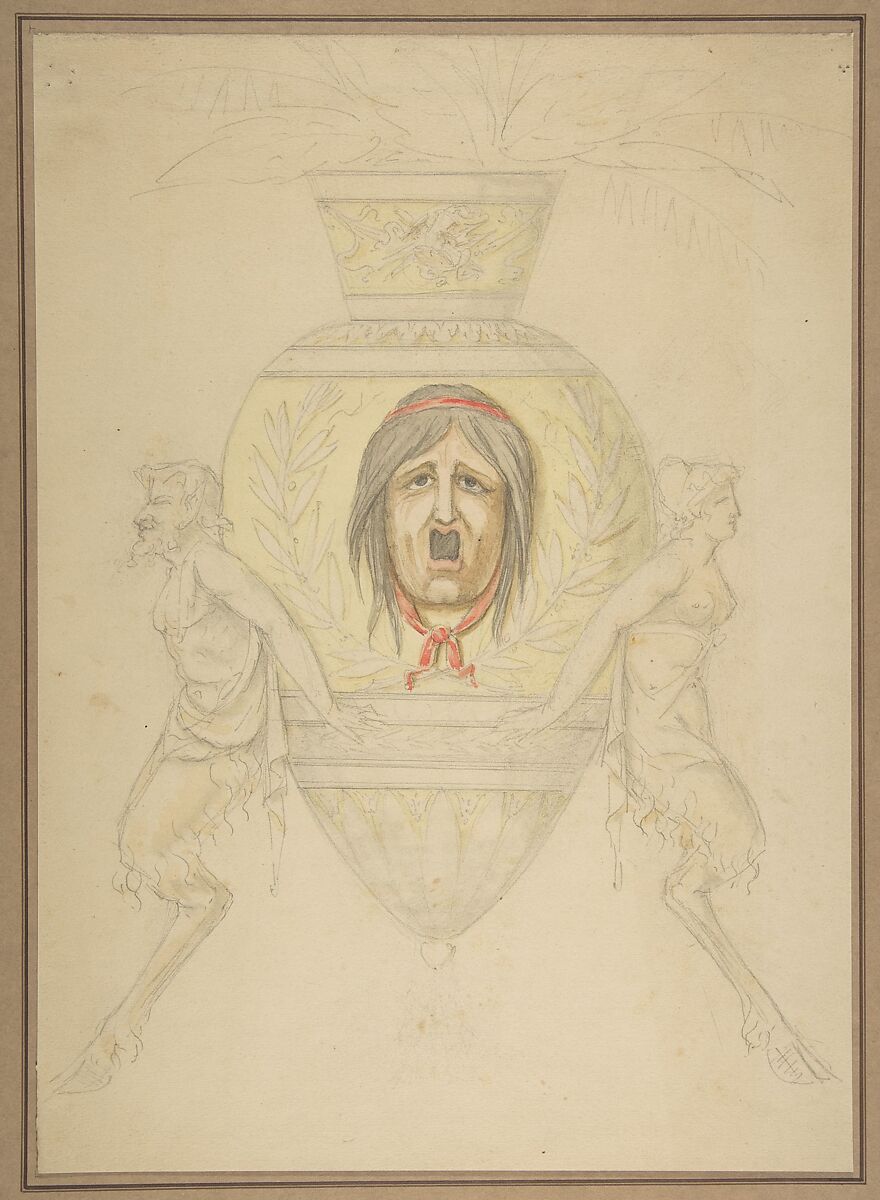 Design for a vase, Anonymous, French, 19th century, Watercolor and graphite on wove paper 