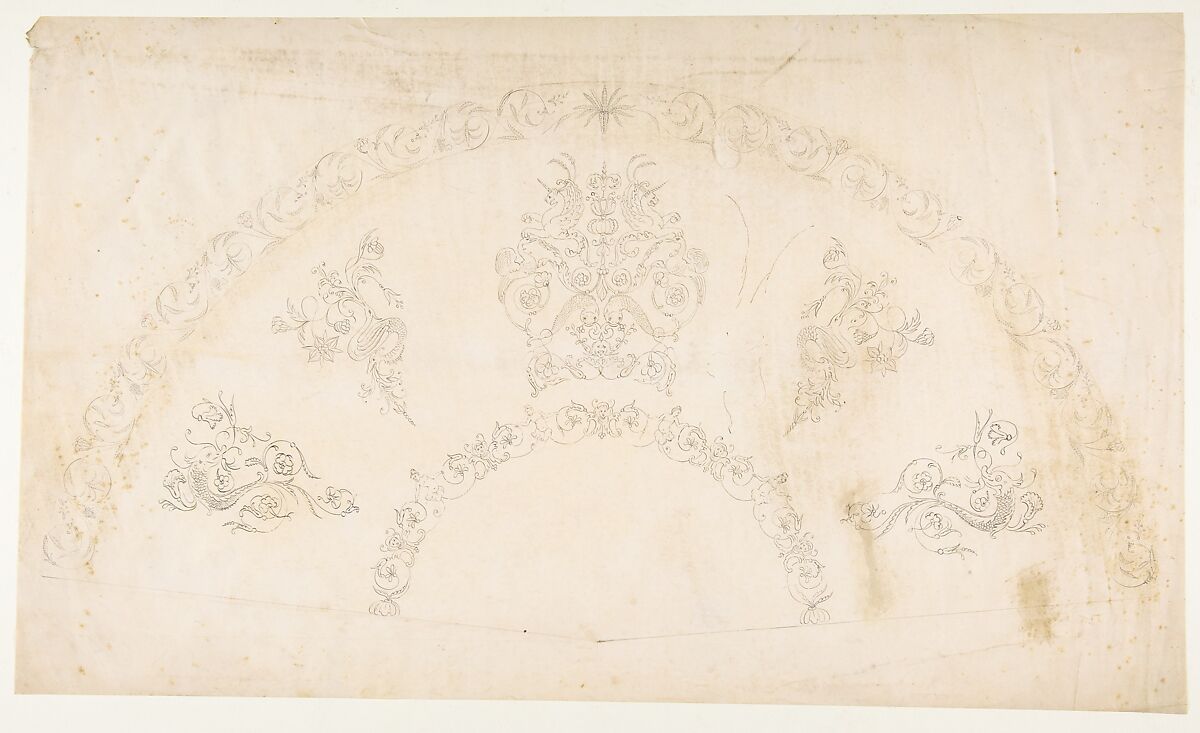 Fan Design with Grotesques, Anonymous, French, 19th century, Pen and ink 