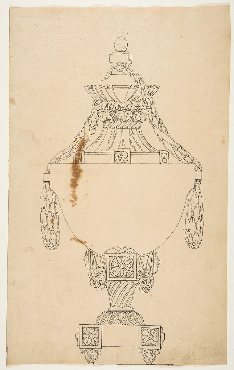 Design for a Vessel, Anonymous, French, 19th century, Pen and ink on laid paper 