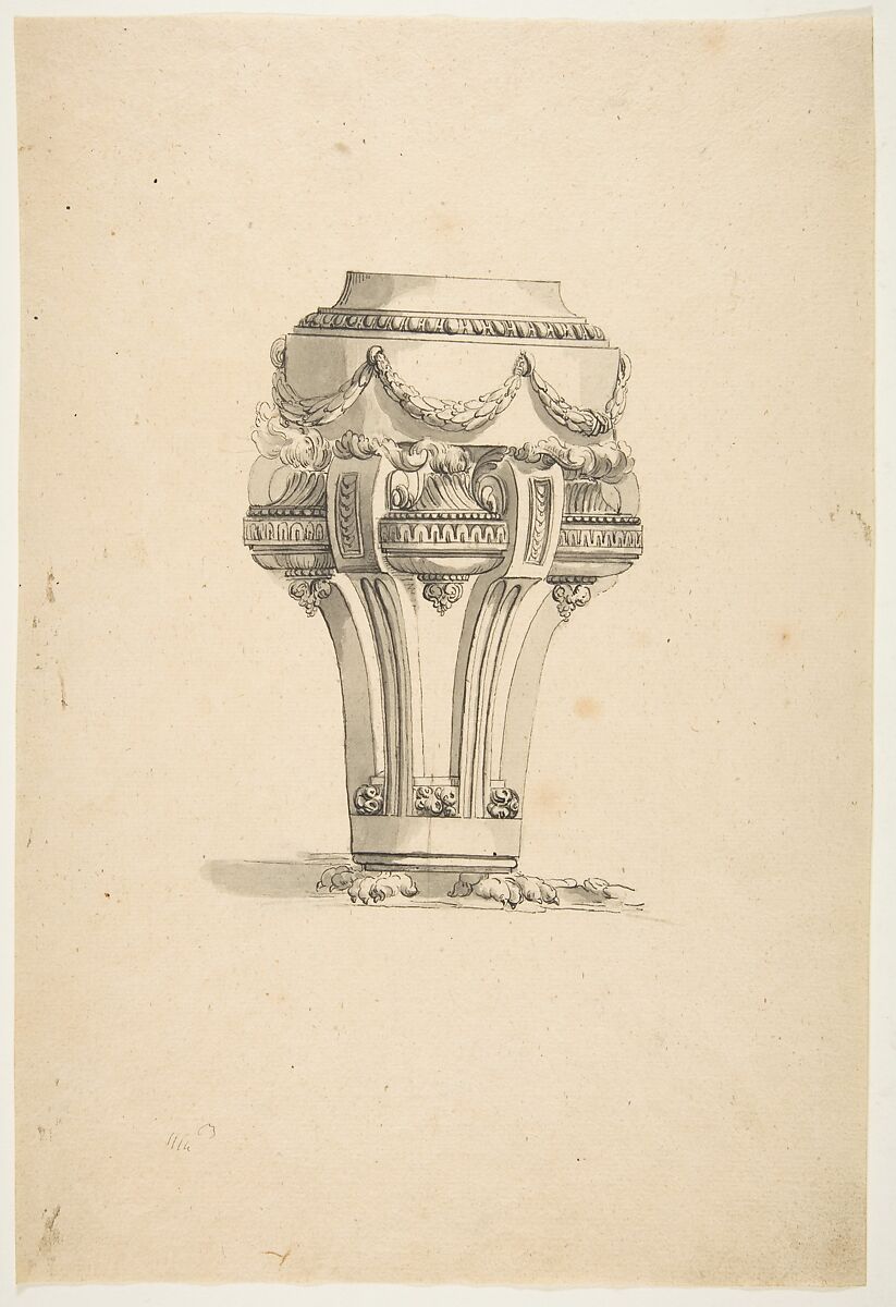 Design for an Incense Burner (?), Anonymous, French, 19th century, Pen and ink with wash on laid paper 