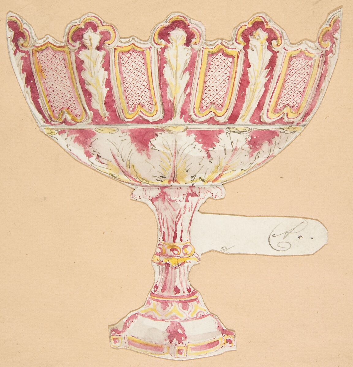 Design for a vessel, Anonymous, French, 19th century, Pen and ink and watercolor 