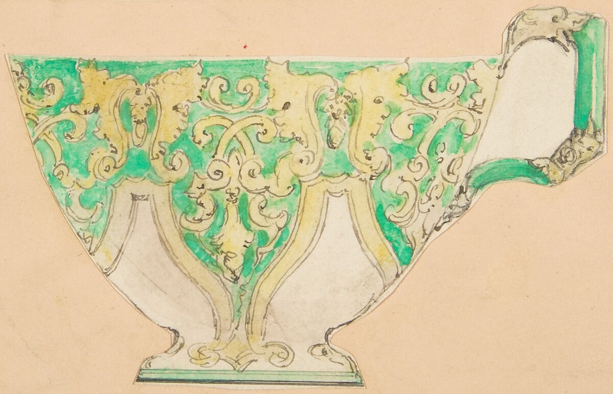 Design for a tea cup, Anonymous, French, 19th century, Pen and ink and watercolor 