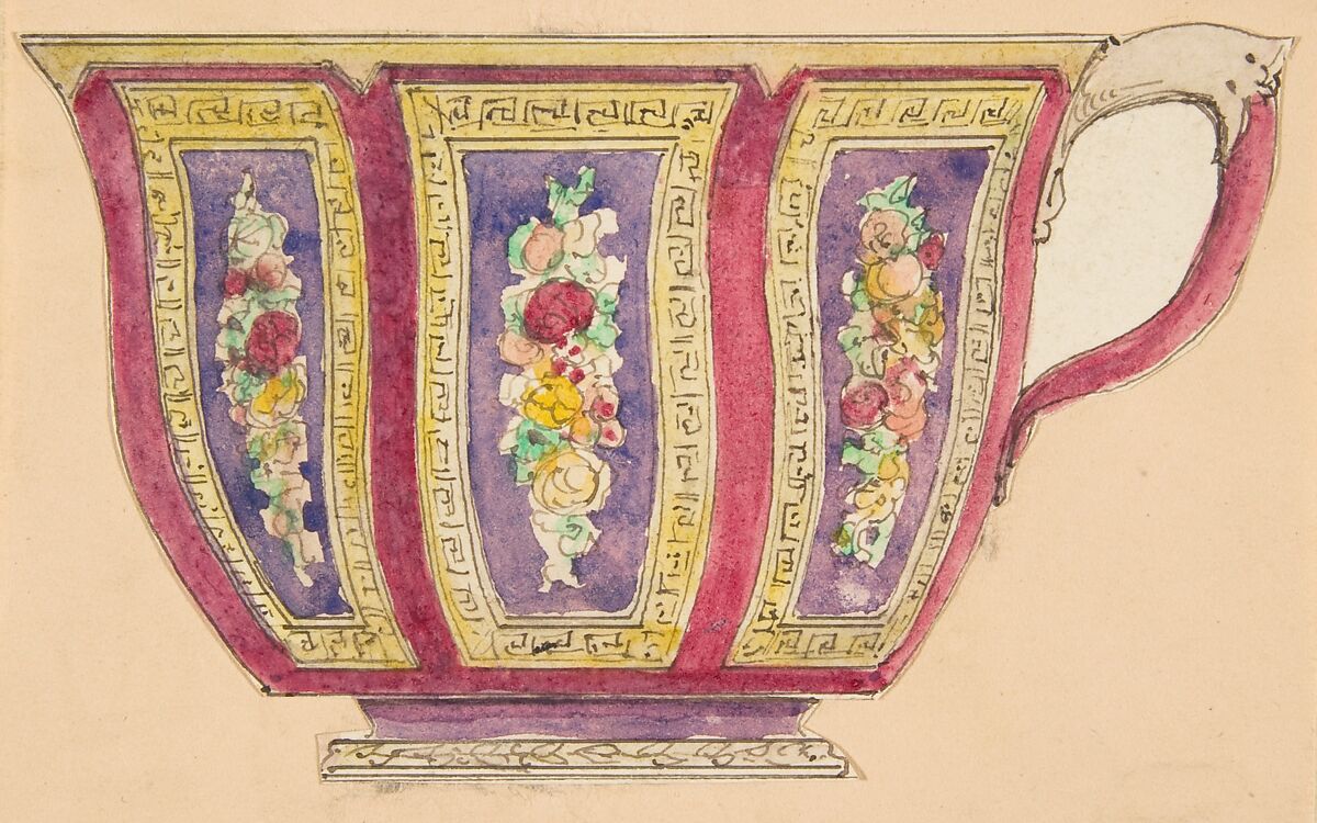 Design for a cup, Anonymous, French, 19th century, Pen and ink and watercolor 