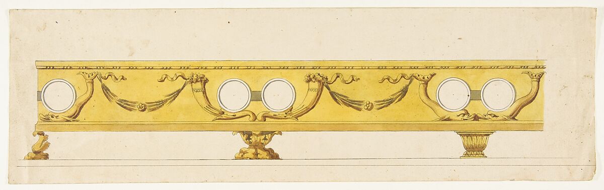 Ornament Design, Anonymous, French, 19th century, Pen and ink and watercolor on laid paper 
