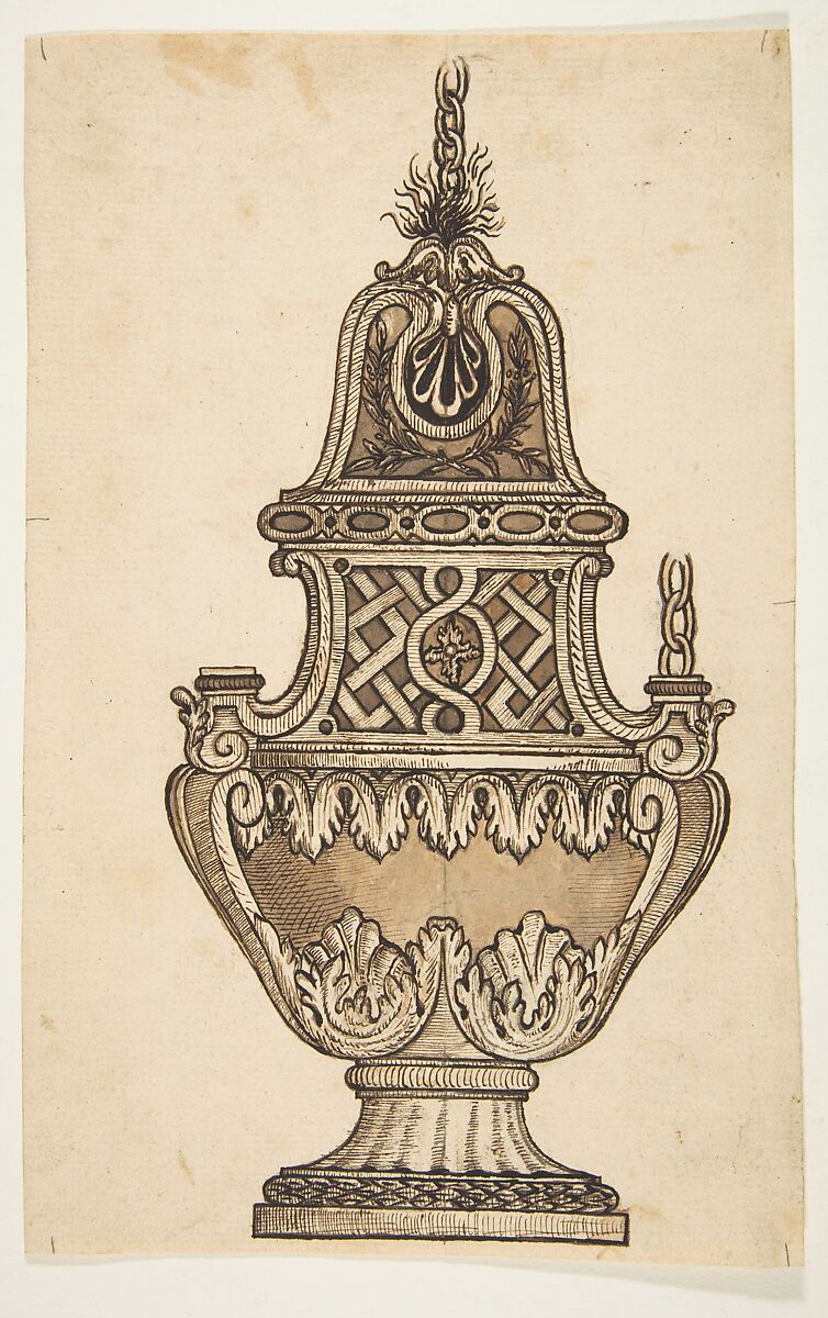 Design for a Vessel, Anonymous, French, 19th century, Pen and ink with wash 