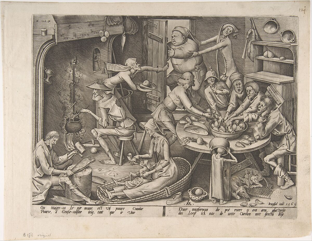 The Thin Kitchen, After Pieter Bruegel the Elder (Netherlandish, Breda (?) ca. 1525–1569 Brussels), Engraving; first state 