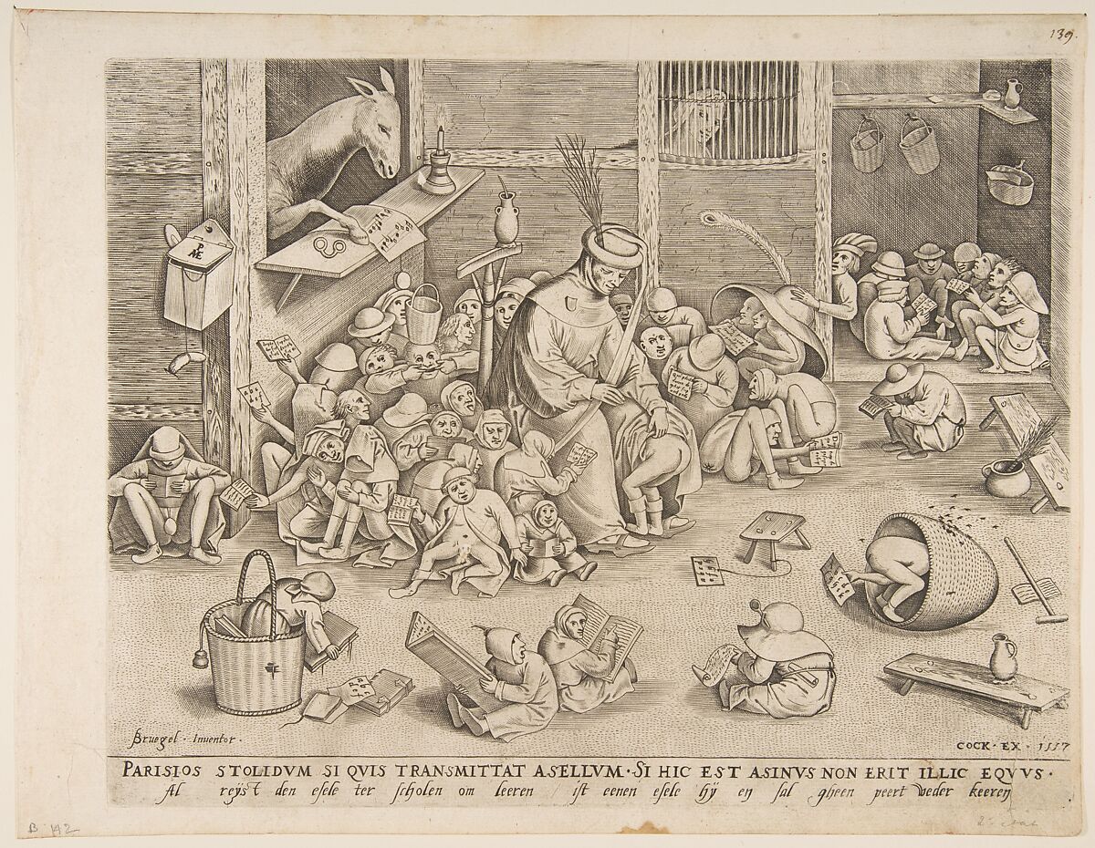 The Ass at School, After Pieter Bruegel the Elder (Netherlandish, Breda (?) ca. 1525–1569 Brussels), Engraving 