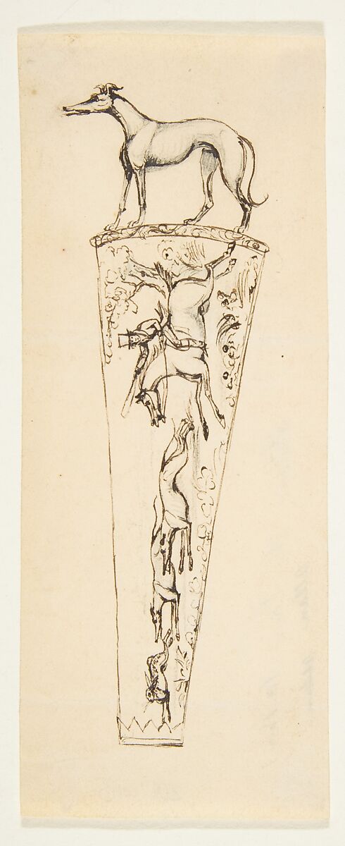 Design for a Vessel with Hunting Scenes, Anonymous, French, 19th century, Pen and ink over graphite 